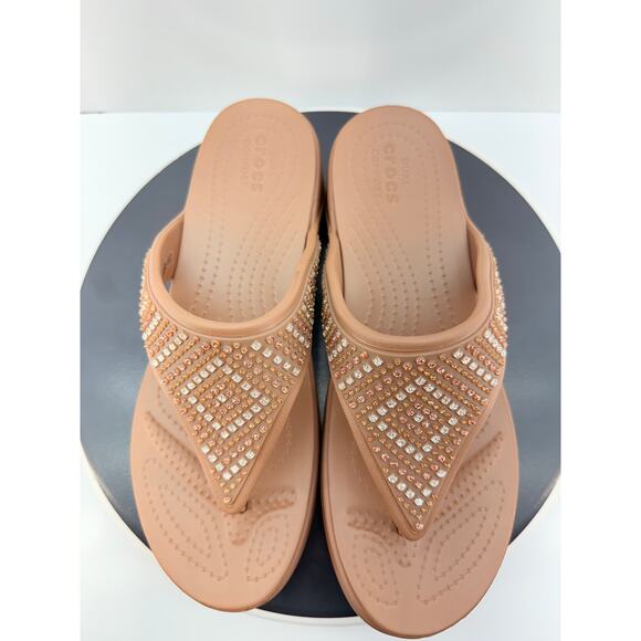 Crocs Monterey Shimmer Womens 11 Wedge Flip Flop Sandals Bronze Brown Platform - Picture 9 of 13